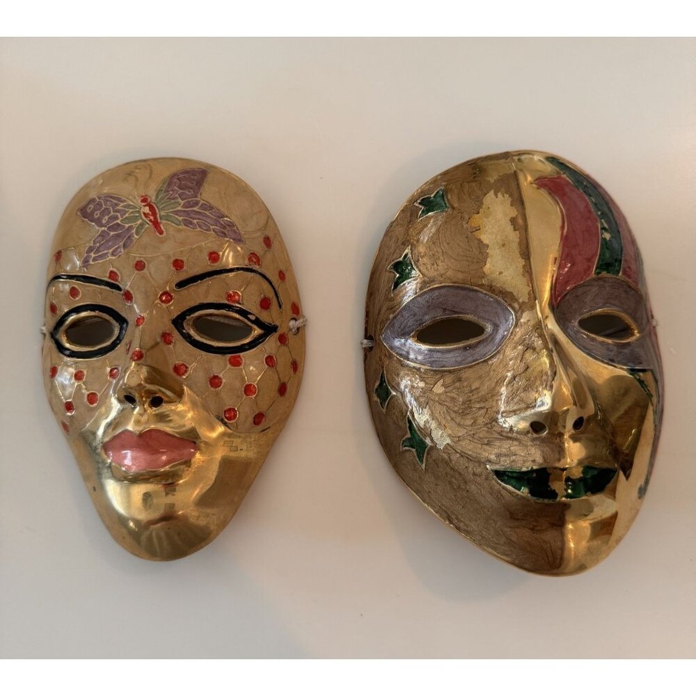 Vintage Handcrafted Solid Bronze Enameled Venetian- Masks Made India Mardi Gras